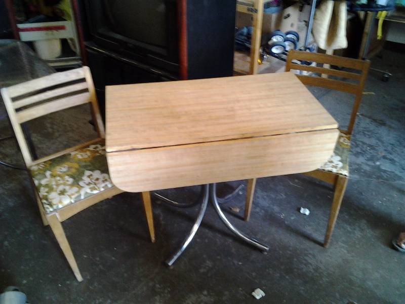 Vintage Drop Side Table & 2  Wood Chairs-36x19x30 With 2 Leaves