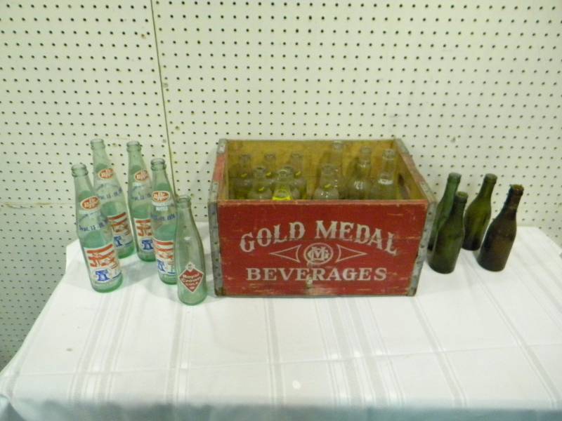 Vintage Beverage Bottles and Crate