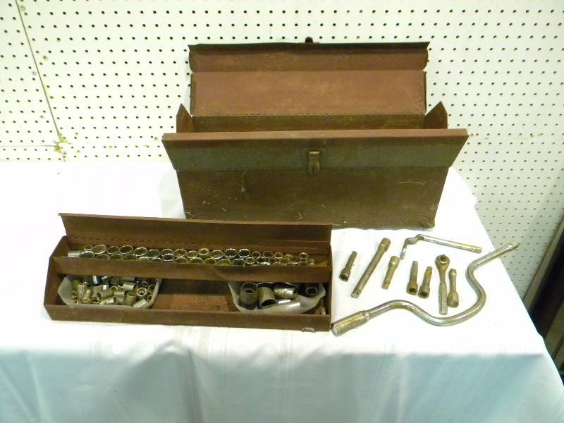 Vintage Metal Tool Box with Tools