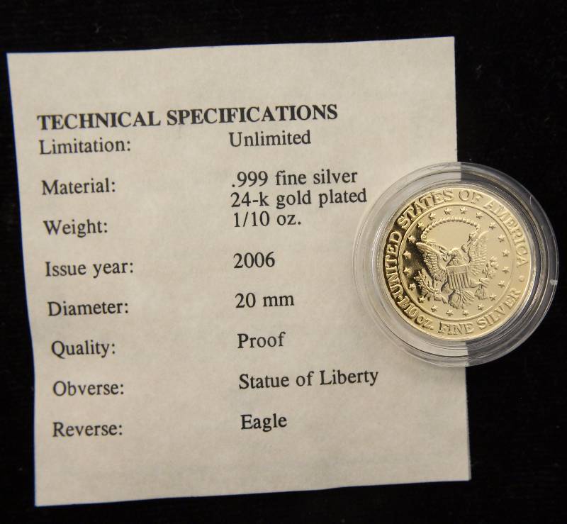 2006 STATUE OF LIBERTY PROOF .999 FINE SILVER 110 OZ.