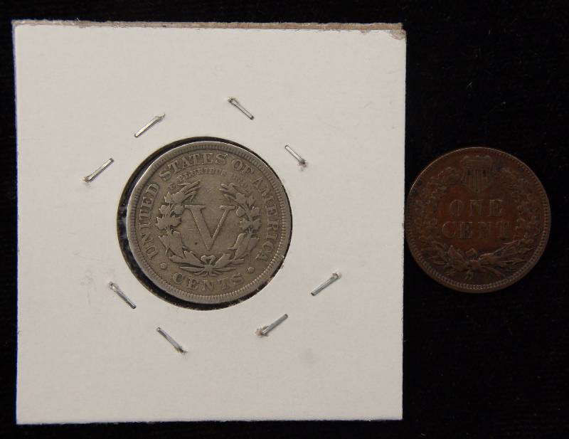 1906 INDIAN HEAD CENT XF & 1910 V OR LIBERTY NICKEL VG