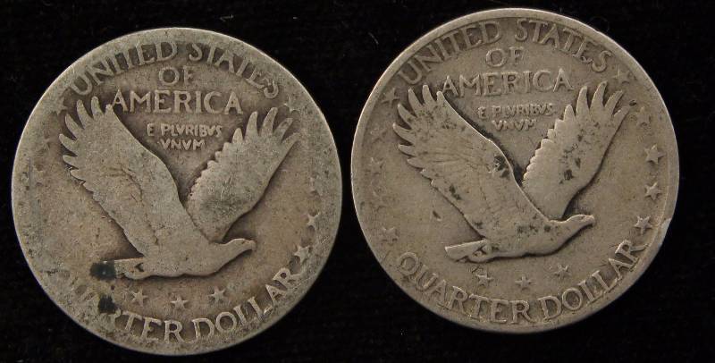 GROUP OF 2 STANDING LIBERTY QUARTERS 1927 G, 1928-S F