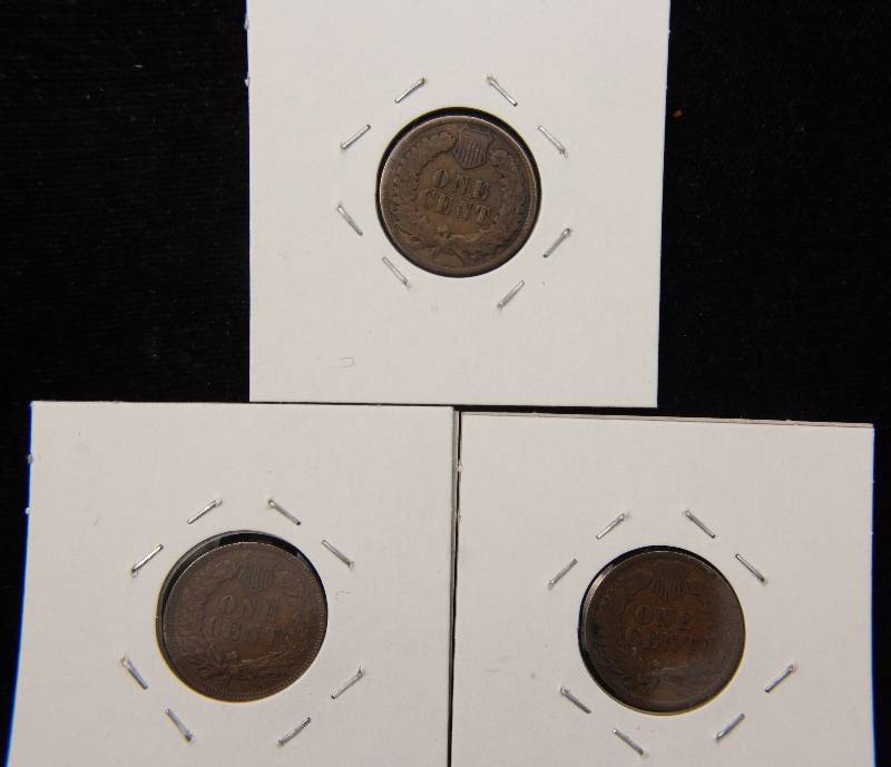 GROUP OF 3 INDIAN HEAD CENTS 1881 F, 1897 VG & 1899 XF
