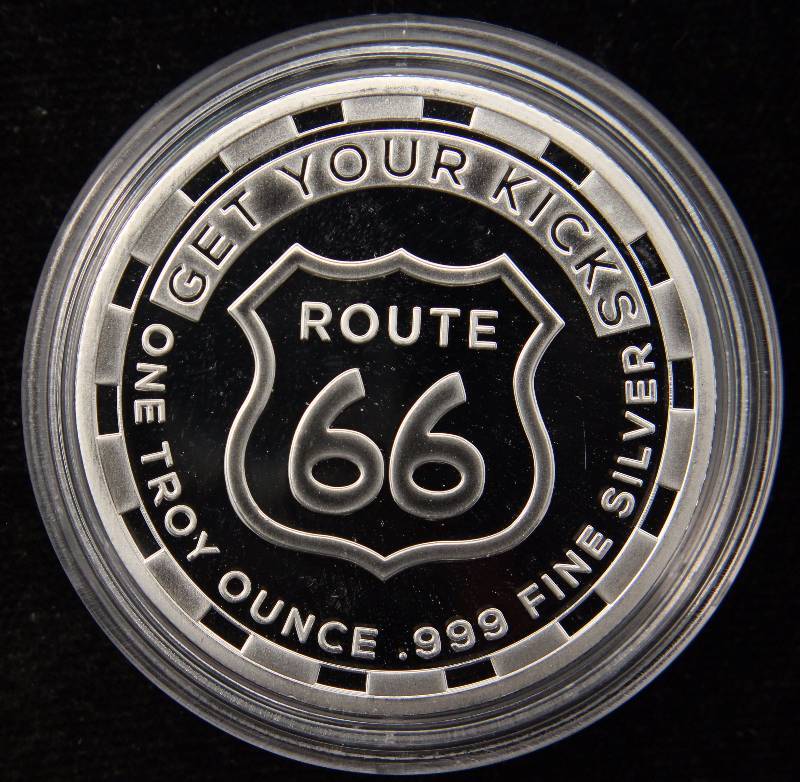 1 TROY OZ. .999 FINE SILVER ROUTE 66 IN AIRTITE HOLDER