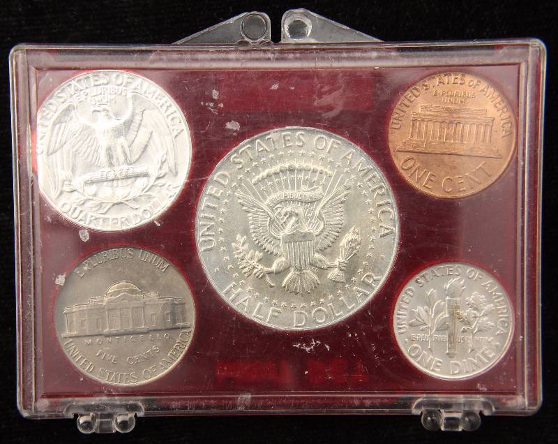 1964 MINT SET IN RED CASE 90% SILVER & ALL ARE BU-UNC