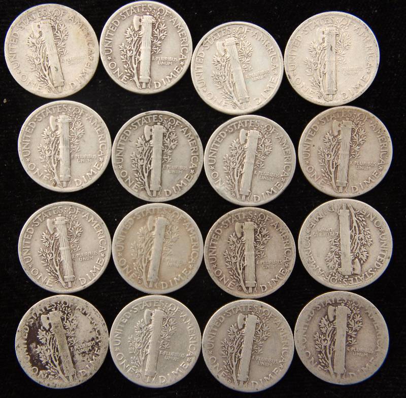 GROUP OF 16 MERCURY SILVER DIMES VARIOUS DATES