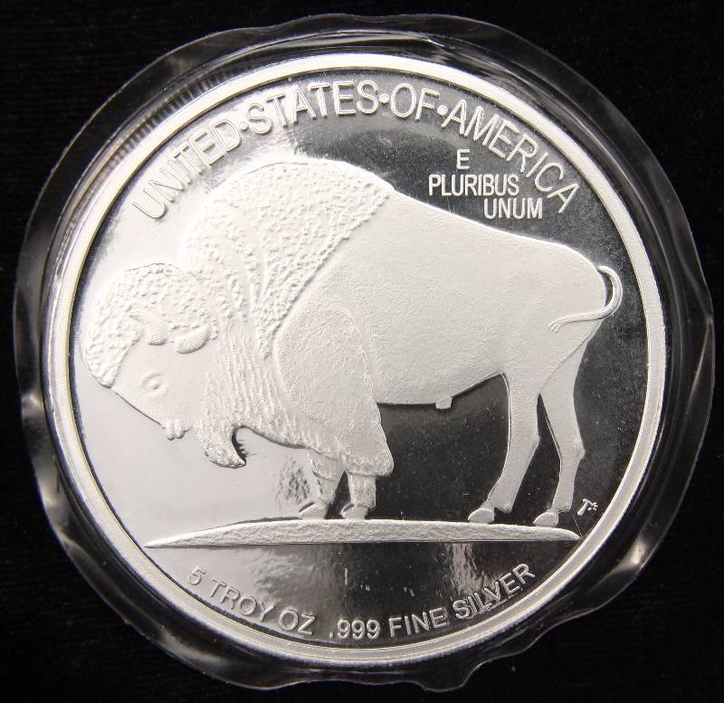 5 TROY Oz. .999 FINE SILVER INDIAN BUFFALO ROUND SEALED