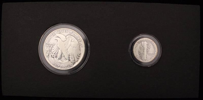 GROUP OF 2 US SILVER COINS 1934 WALKING LIBERTY HALF & 1934 MERCURY DIME