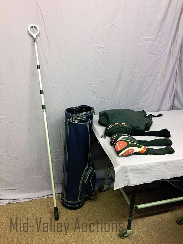 lot 187 image: Golf bag, head covers, and ball retriever