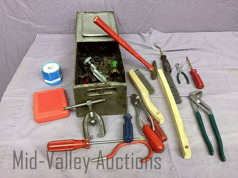 lot 238 image: Metal Box with Tools and Brushes