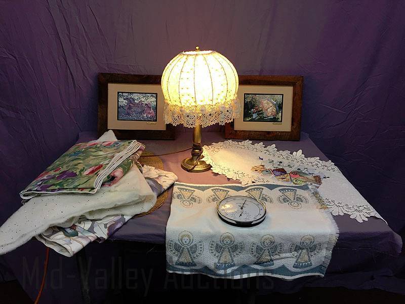 lot 361 image: Lamp, artwork, Hygrometer, table toppers