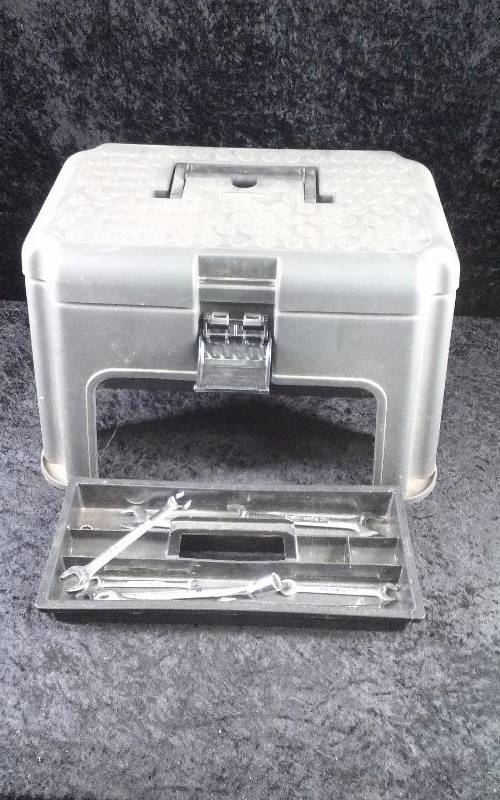 lot 19 image: Step Stool Storage Box wContent, Misc Craftsman
