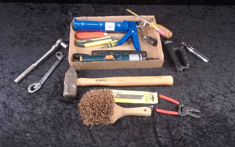 lot 28 image: Lot  Misc Hand Tools, Stapler, Hammer, Etc