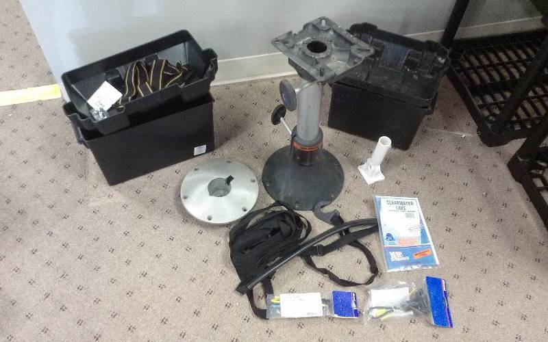 lot 40 image: Lot - Marine Battery Boxes, Hardmount Boat Seat Post, misc