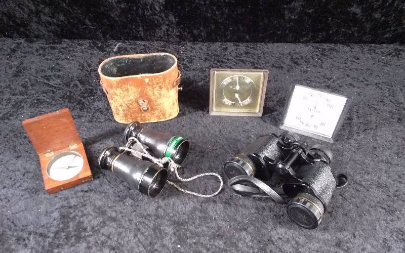 lot 48 image: Lot - Vintage Binoculars, Compass, San & Streife 7x35 Binoculars