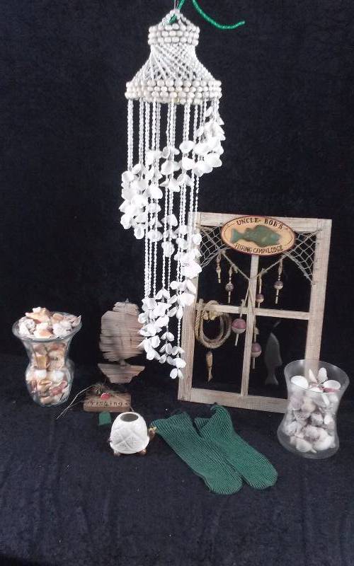 lot 85 image: Lot - Uncle Bobs Sign, Shells, Hanging Shells, Etc