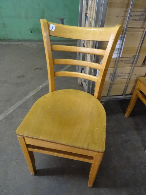 lot 3 image: 8 Solid Wood Restaurant Chairs.