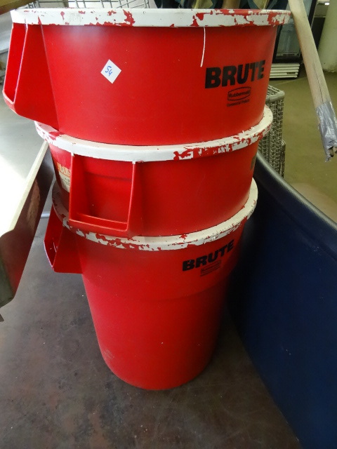 lot 54 image: 3 Brute 55 Gal. Garbage Cans.