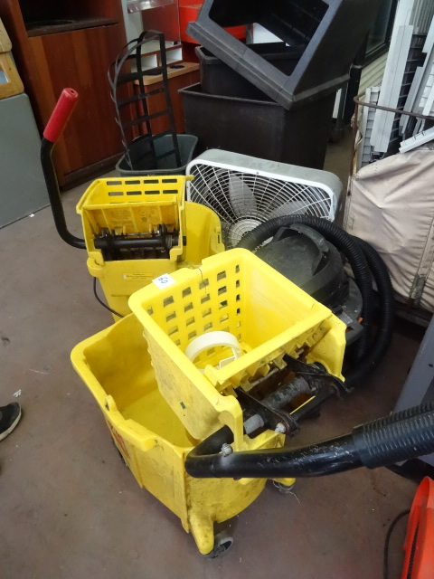 lot 60 image: 2 Mop Buckets. Ridgid Shop Vac,