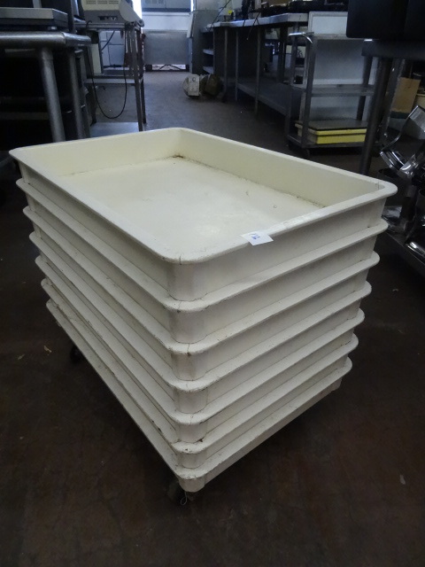 lot 132 image: 7 Dough Trays with 4 Wheel Cart