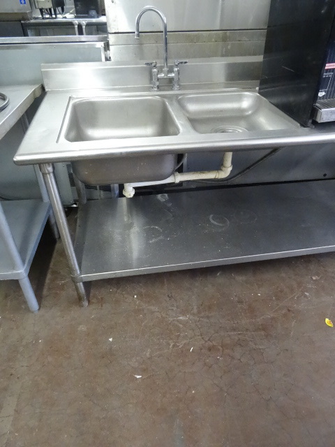 lot 140 image: Double Sink Prep Table Stainless.