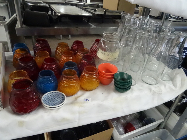 lot 203 image: Misc Candles, Carafes, Canning Jars