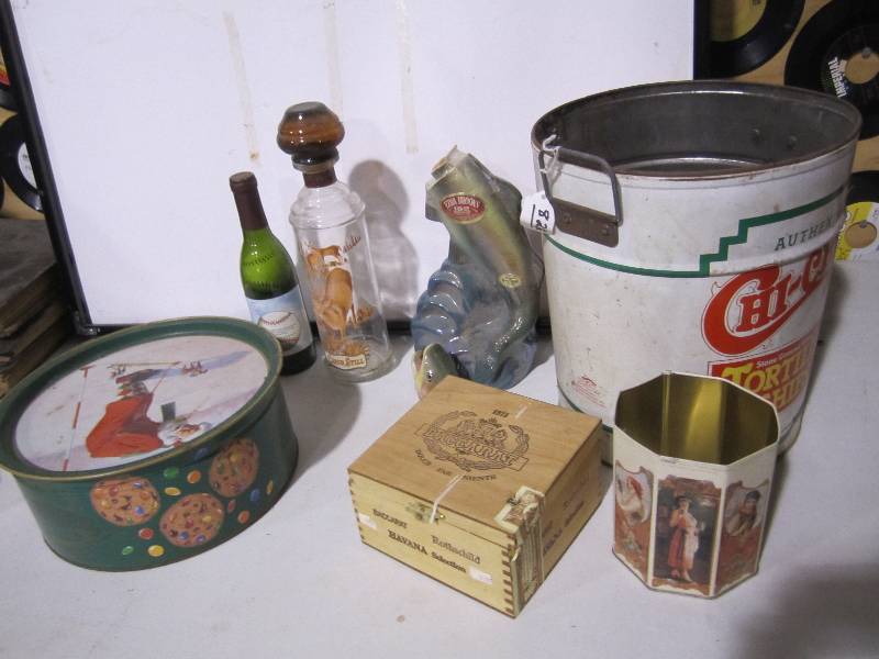 lot 51 image: Lot of vintage tins and glass bottl...