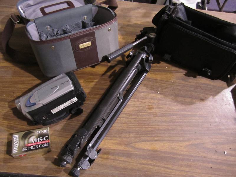 lot 189 image: Tripod with video recorder and extr...