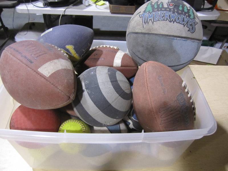 lot 213 image: Box of balls for various sports...