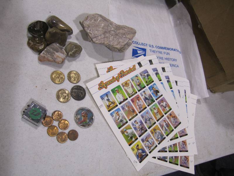 lot 284 image: Lot of 1940s pennies, coins,  stam...