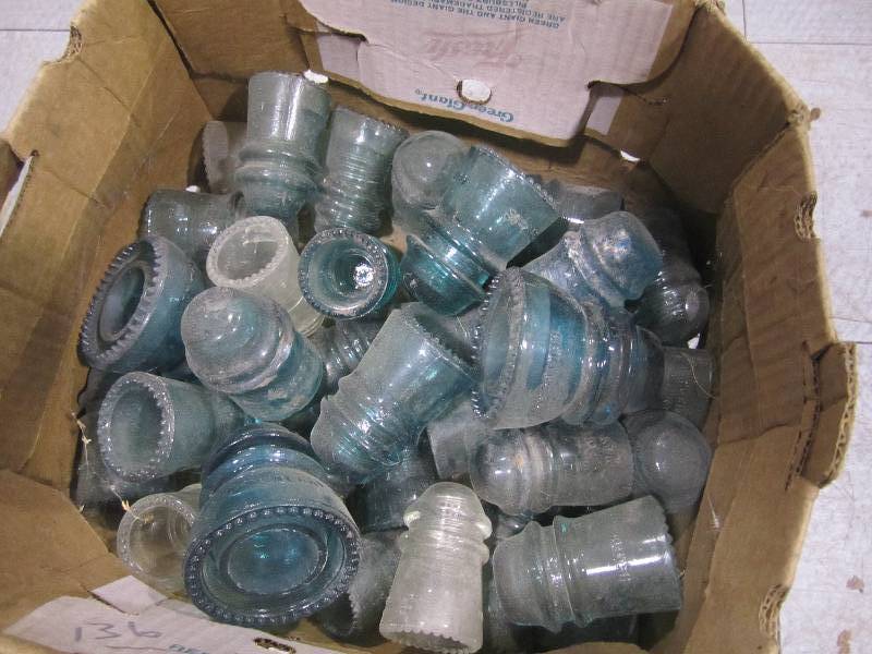 lot 308 image: Lot of bluish green glass wire insu...