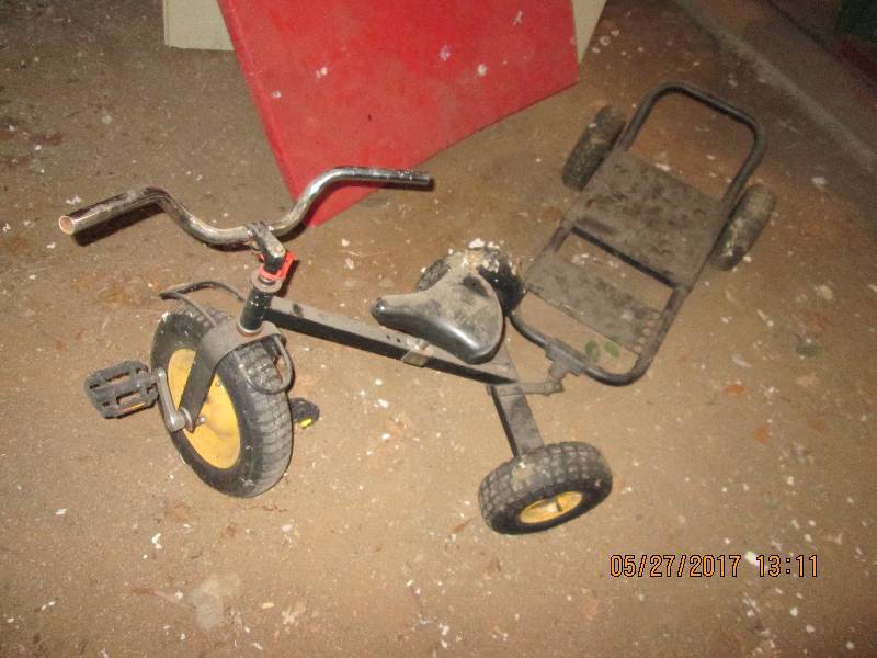 lot 24 image: Trike with pull behind cart...