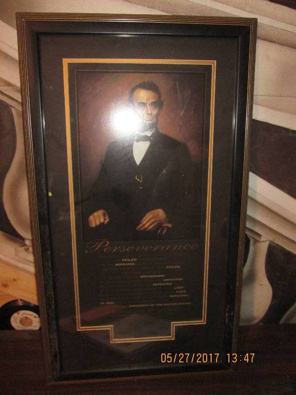 lot 36 image: Framed Lincoln wal hanging, 19 x 33...
