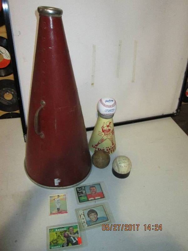 lot 47 image: Lot of sports cards, megaphones, ba...