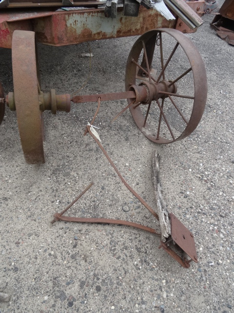 lot 105 image: Pair Antique Wagon Wheels & Axle, 3...