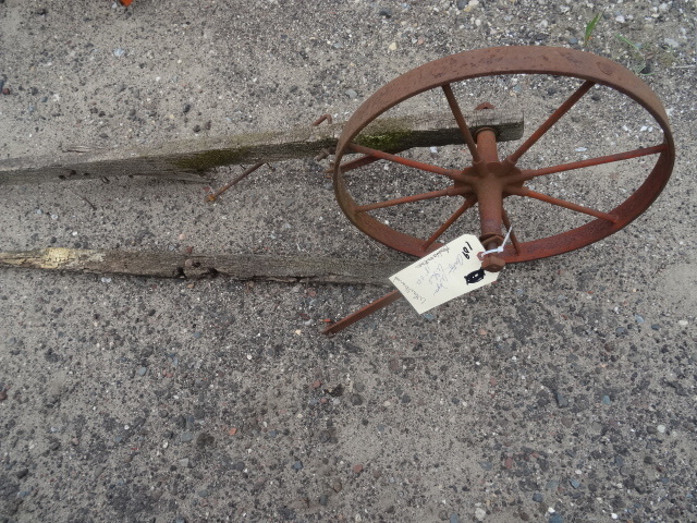 lot 109 image: Antique Wheelbarrow Wheel& Hardwa...