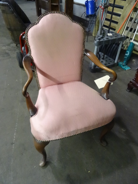 lot 90 image: Queen Anne Arm Chair, pink...