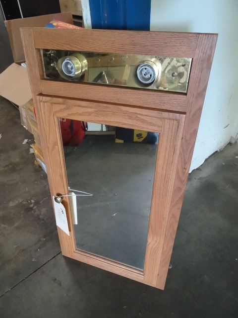 lot 195 image: Lighted Oak Medicine Cabinet, 35H,...