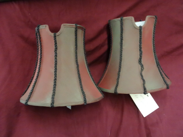 lot 43 image: Lamp Shades, pair of red shades wit...