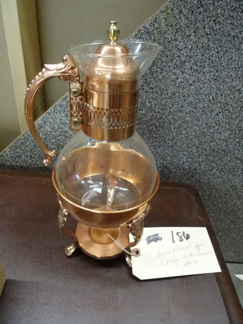 lot 186 image: Vintage Brass & Glass Coffee Carafe...