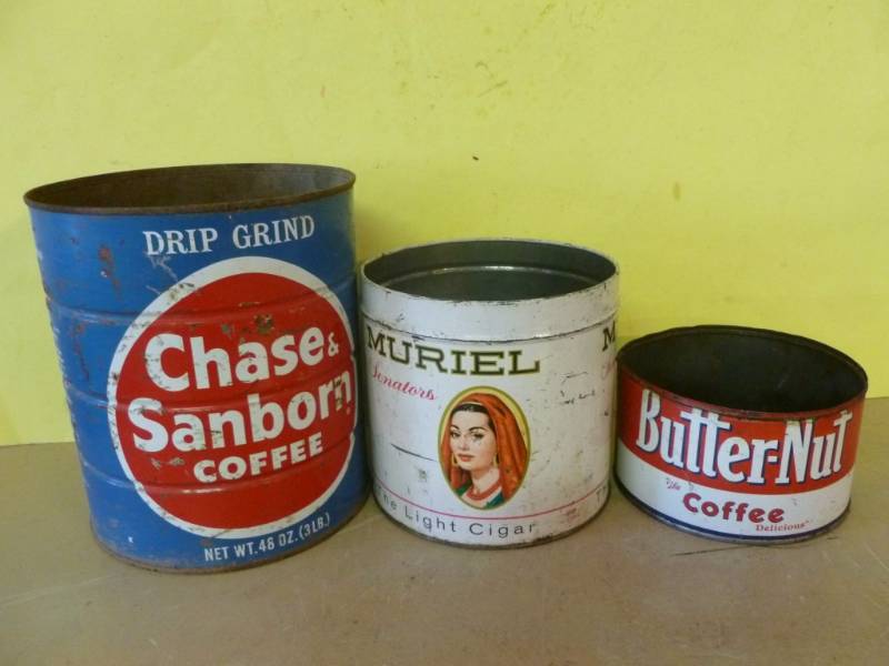 lot 65 image: Vintage Coffee Cans
