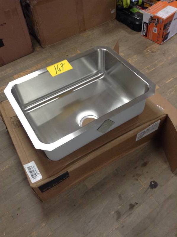 lot 167 image: Elkay Gourmet Undermount Stainless Steel 25.5 in. Single Basin Kitchen Sink in Lustrous Highlighted Satin