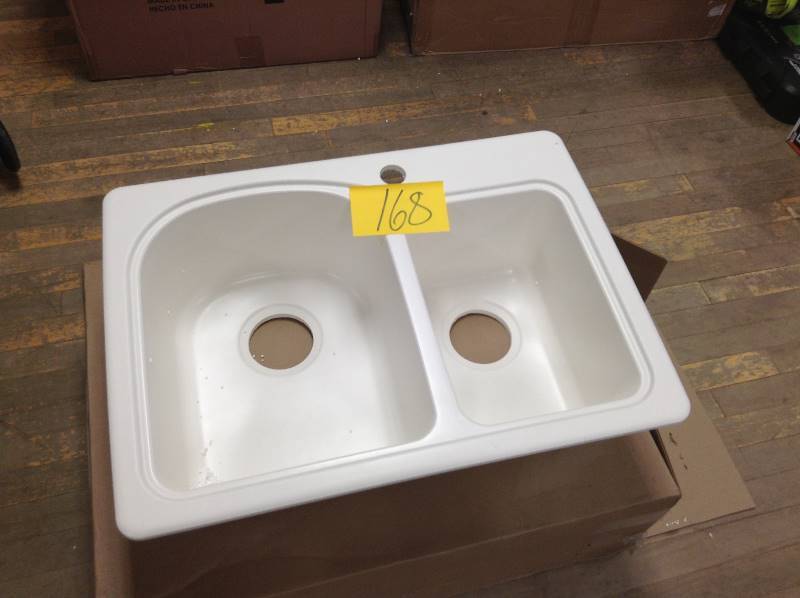 lot 168 image: Swan Dual Mount Composite 25 in. 1-Hole Double Basin Kitchen Sink in White