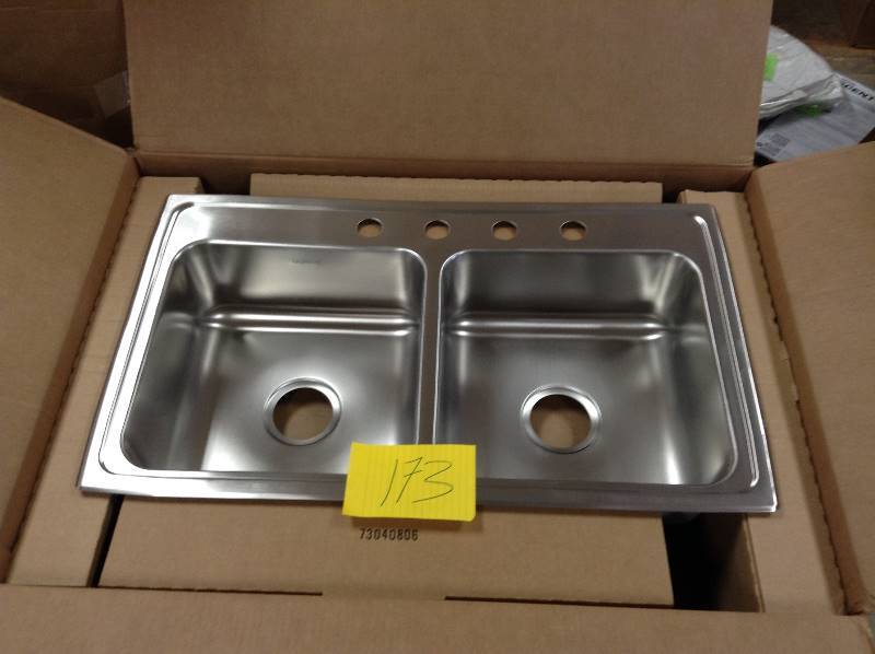 lot 173 image: Elkay Pacemaker Drop-In Stainless Steel 33 in. 4-Hole Double Basin Kitchen Sink