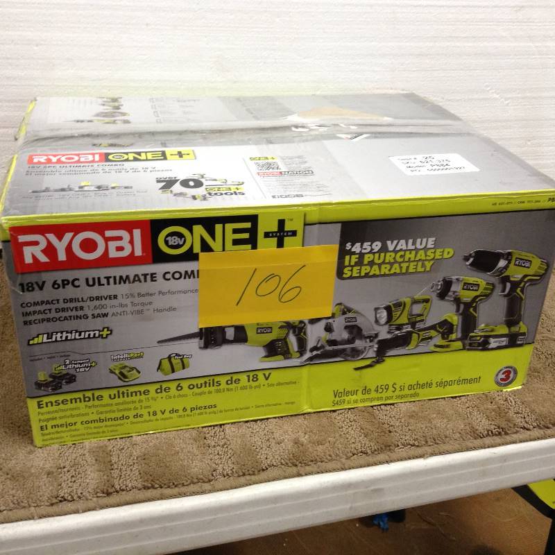 lot 106 image: Ryobi Tool Sets One 18Volt Lithium-Ion Ultimate Combo Kit