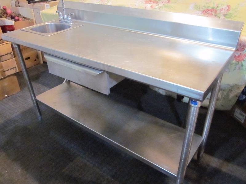 lot 2 image: Stainless Steel Table with Sink and one Drawer