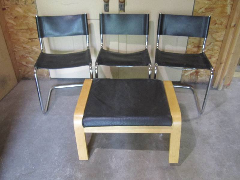 lot 207 image: 3 metal frame chairs and a wood fra...
