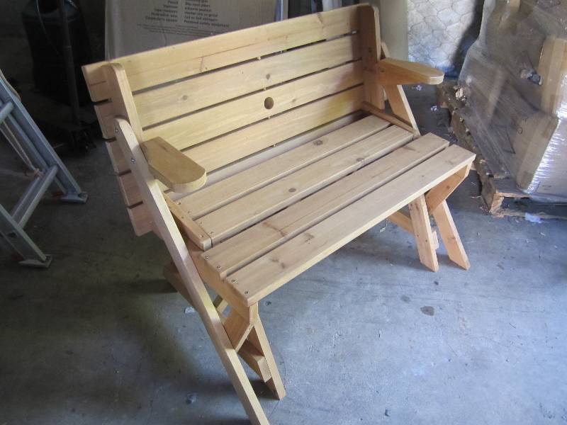 lot 261 image: Wood benchpicinic table combo. Fol...