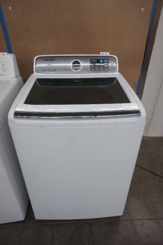 lot 19 image: USED -  Scratch and Dent - Samsung Model # (WA48H7400AW) 4.8 cu. ft. Top-Load Washer - White Color - Tested Works - MSRP $ 899.99