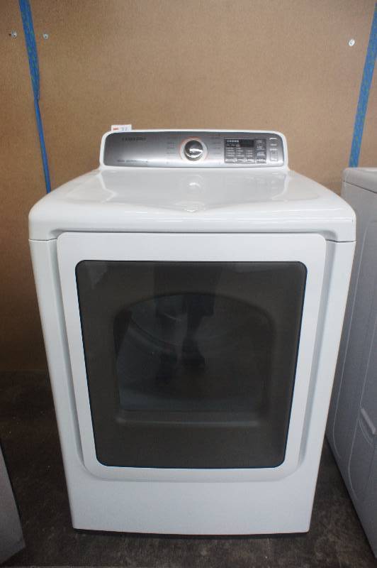 lot 22 image: New - Scratch and Dent - Samsung Model # (DV48H7400EW)  Front-Loading Electric Dryer - White Color - Tested Works - MSRP $ 899.99